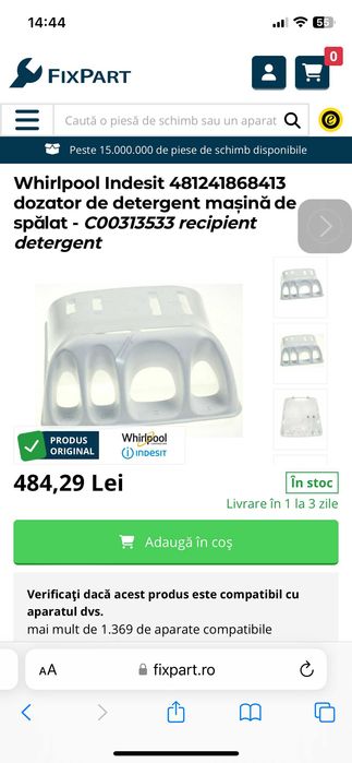 Sertar detergent masina rufe verticala Indesit Whirlpool Ariston caNOU