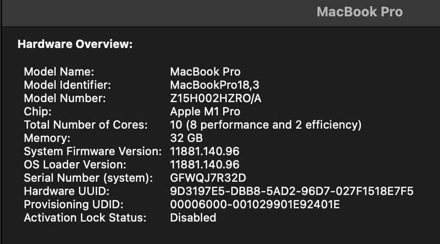 MacBook 2021 M1 Pro | RAM 32GB | SSD 1TB