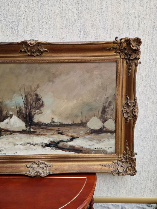 Топ уникална белгийска авторска антикварна картина масло платно