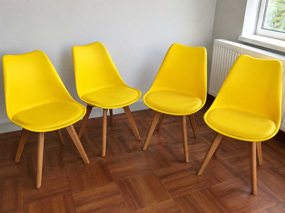 Set 4 scaune dining/bucatarie Kring Havana, lemn/PP, perna sezut, Galben