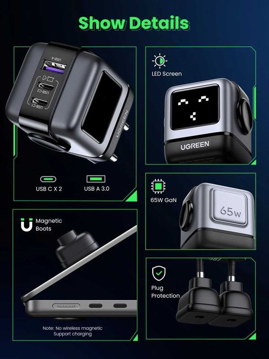 UGREEN Uno 65W (Black)Зарядка в форме робота для ноутбуков и телефонов