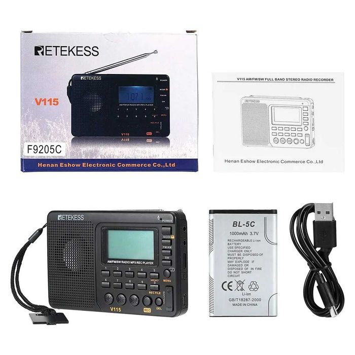 Портативно радио Retekess V115 AM/FM транзистор, MP3 и TF карта