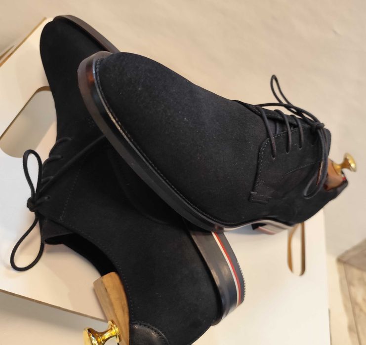 Pantofi derby 44 premium Tommy Hilfiger piele naturala suede navy