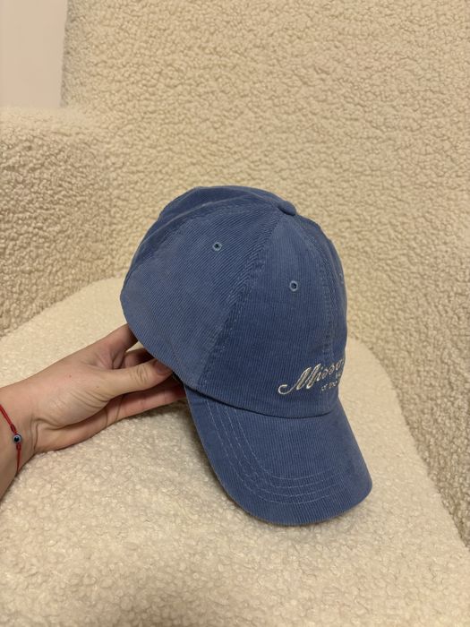 Шапка с козирка син/зелен джинс