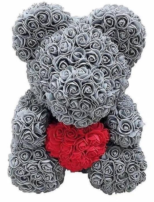 Ursulet gri cu inima rosie figurina din flori artificiale pret 170 lei