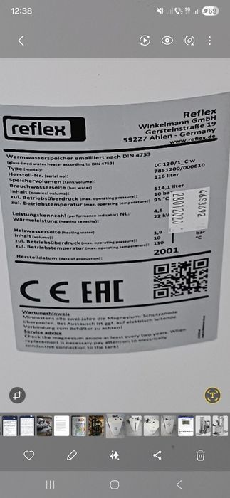 Boiler indirect monovalent REFLEX 116 litri-nefolosit
