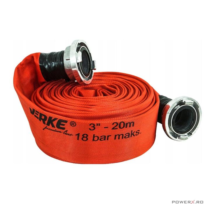 Furtun apa irigatii, tip pompier 3"20 metri, 18 bari, cu cuple, Verke