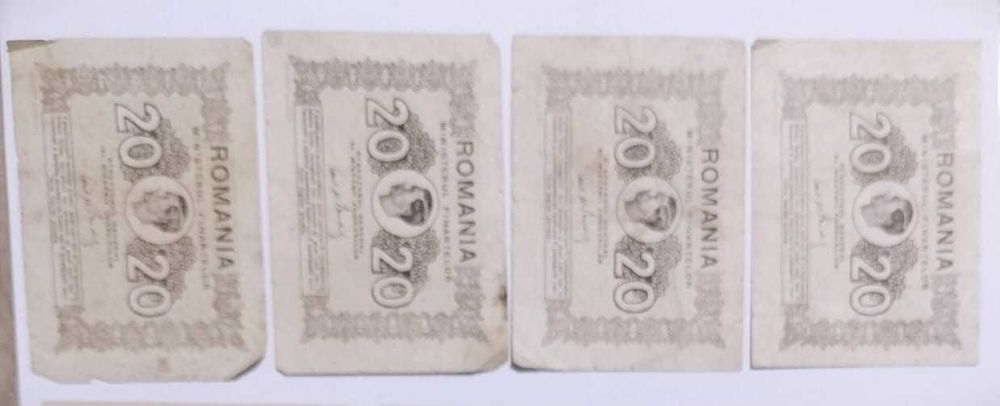 Patru Bancnote 20 LEI 1945 - Regele Mihai I