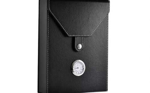 Естесвена кожа преносим хумидор със хидрометър и овлажнител