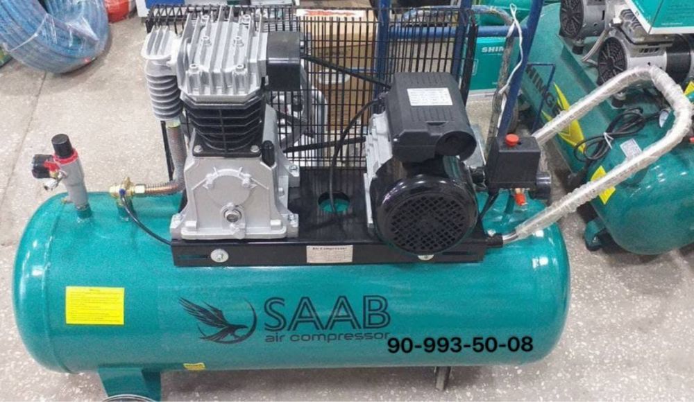 SAAB 100L воздушный поршневой ременли масляний компрессор ГАРАНТИЯЛИ