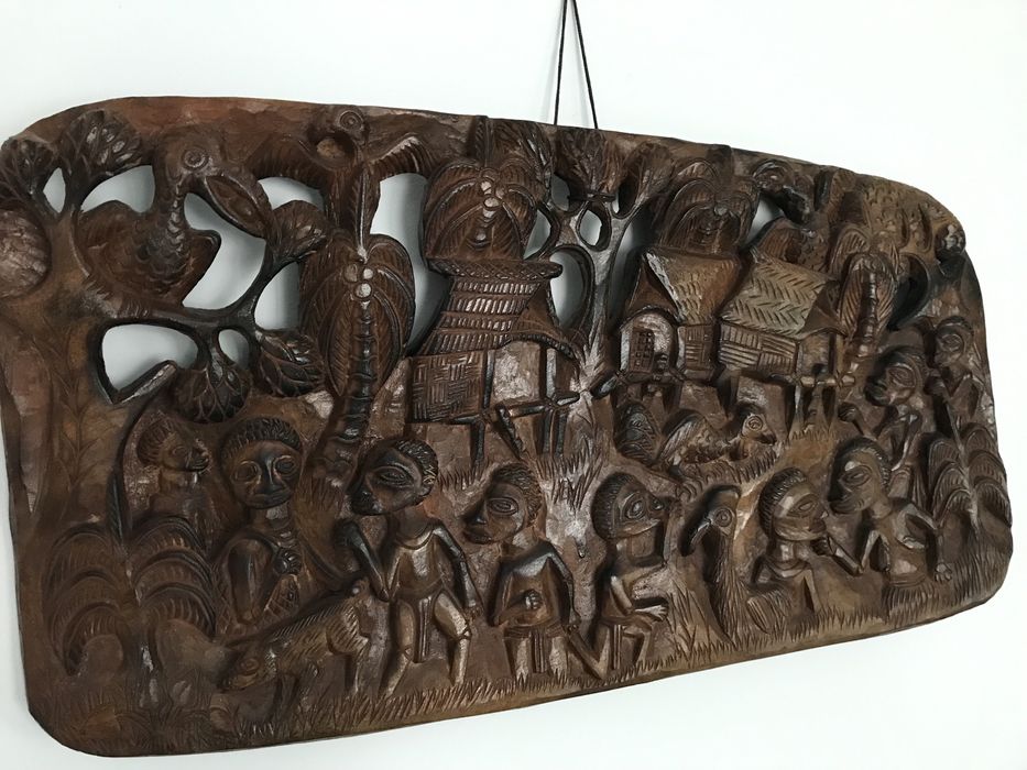 Tablou sculptat in lemn vechi rar de colectie Guineea