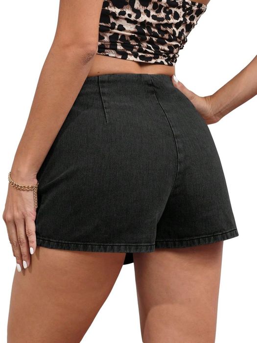 Fustă-Șort Damă Denim Negru cu Șnur Stil Y2K Mărimea L