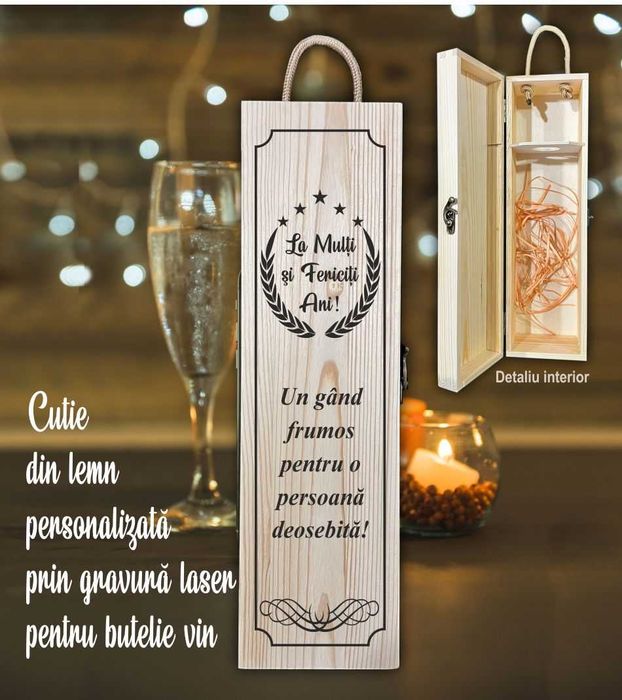 Cadou Cutie lemn gravată pentru butelie vin