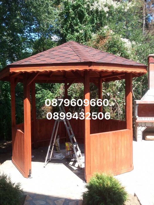 Направа на всякакъв вид дървени Навеси Козирки тераси беседки. В цялат