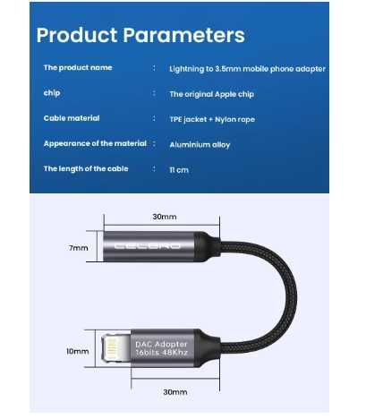 Adaptor auxiliar de 3,5 mm, Lightning la jack