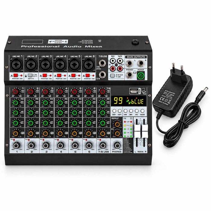 Pasiv mixer audio profesional 8 canale 99 Efecte digital DSP Stereo canal LED ecran USB Bluetooth