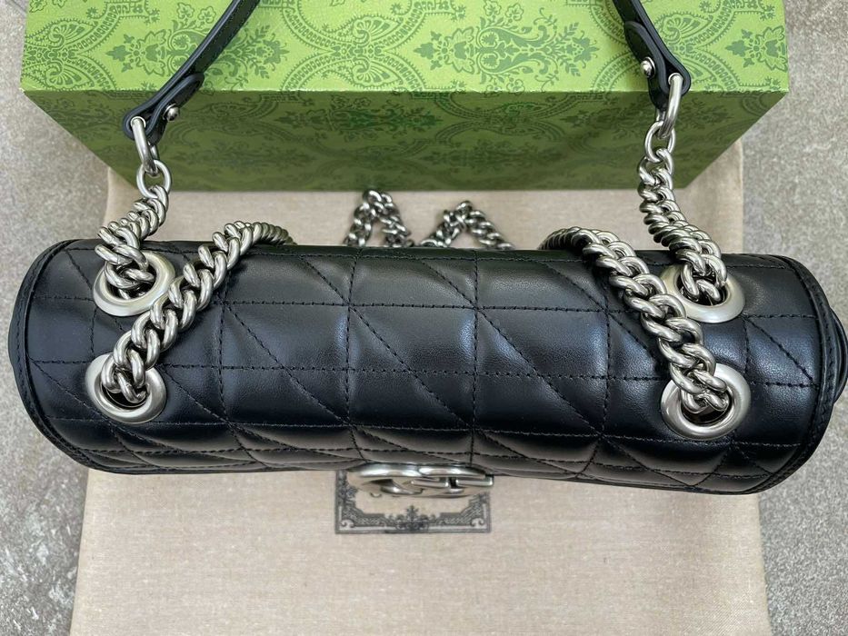 Geantă Gucci din piele neagră originală Gucci Marmont, mâner și lanț