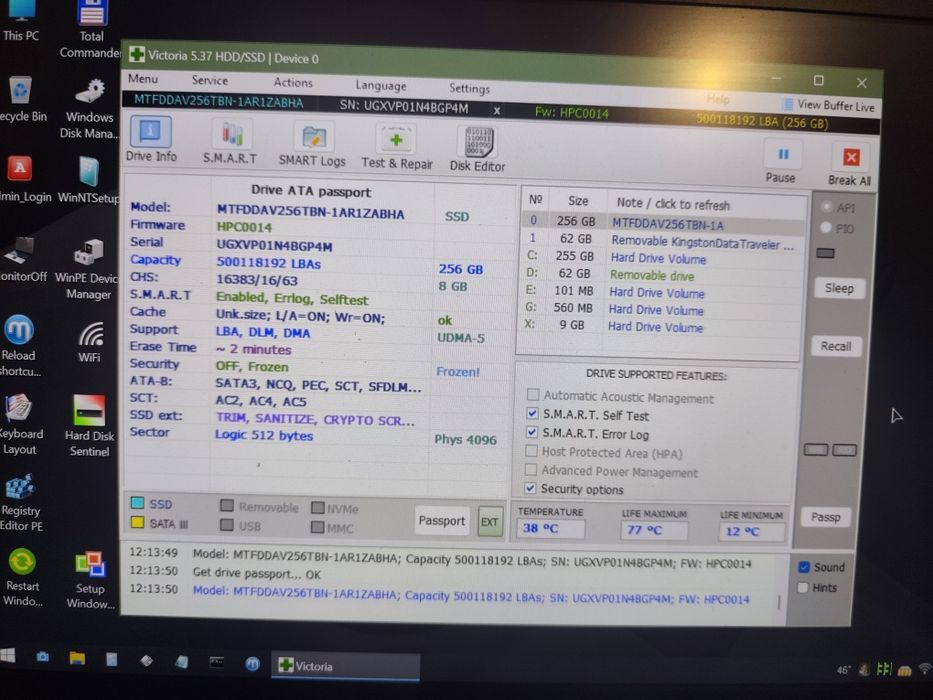 SSD Micron 256GB M.2 SATA 2280  - 99% viata – Testat