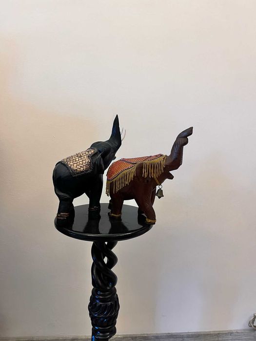 Set 2 bibelouri statuete elefant din lemn mari bibelou ieftin