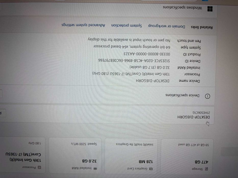 Lenovo ThinkPad T14 4th Gen. 14"FHD+ IPS, cpu Intel i7 1365U, Ram 32 Gb, 512 Gb SSD NVMe, Гаранция до XI. 2026г.