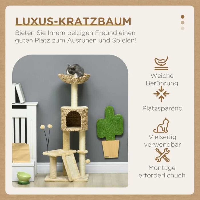 PawHut Дърво за котки с котешка пещера, платформа за отдих, топка за игра, 45x40x116 см