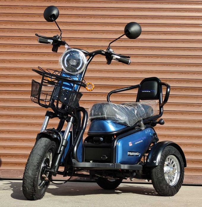 Електрическа триколка EcoWay М3 двуместна с детска седалка тъмно синя