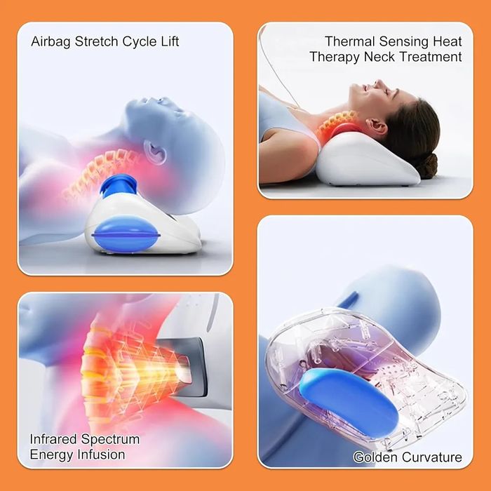Aparat masaj cervical 3-in-1 EPROICKS: incalzire, vibratii, tractiune, fara fir, USB, 3 moduri, 9 trepte.