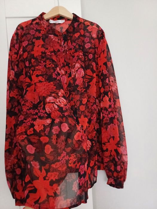 Елегантни блузи Mango S/XS/M/L червена/ черна цветя/ дантела