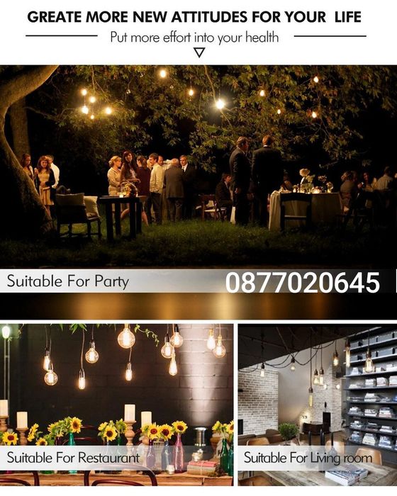 Външни декоративни лампички 10м, G40, за балкон, градина