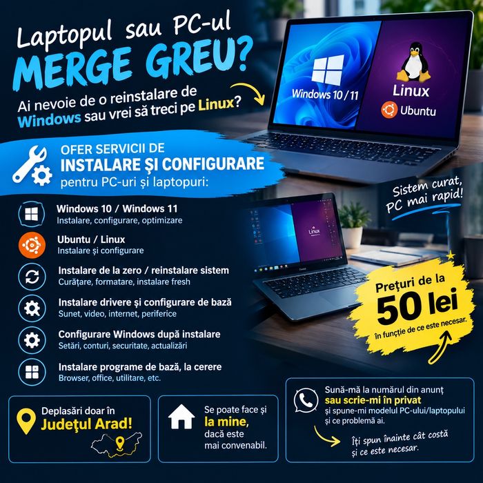 Instalare Windows / Linux + Reinstalare PC/Laptop – Deplasare la domiciliu