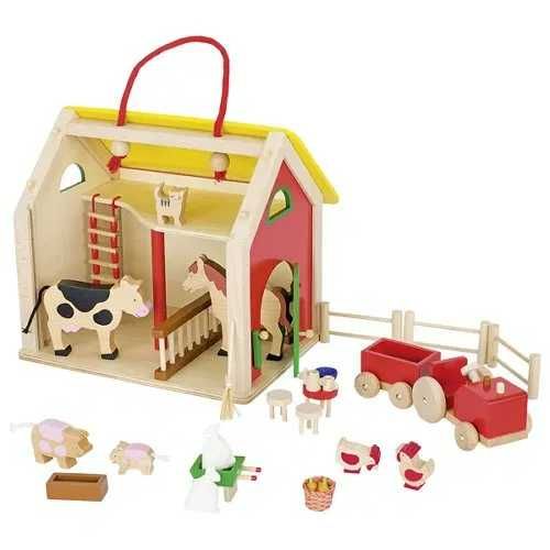 Ferma animalelor, cu 31 accesorii, de lemn, tip cabana, 3 ani+