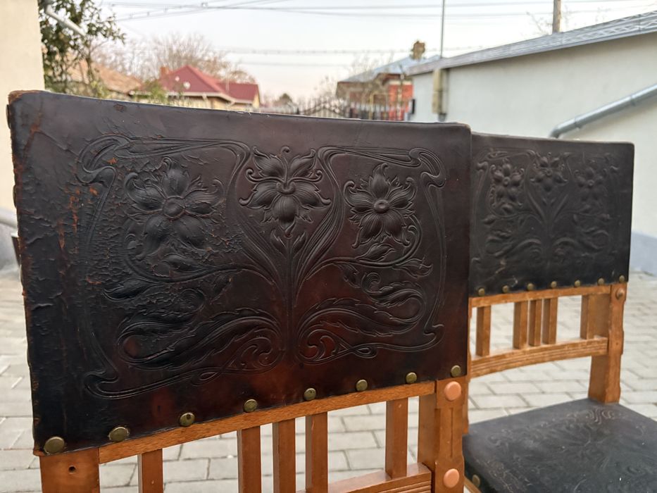 Scaune vintage piele lemn