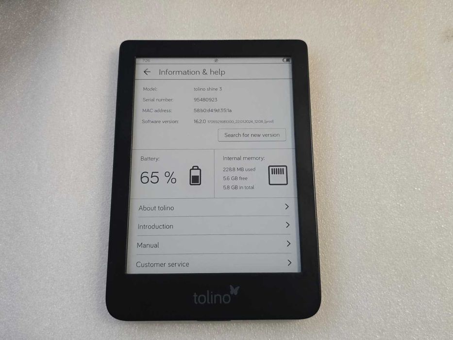 E-book Reader Tolino Shine 3, 6 inch, 8GB, Wi-Fi, Iluminare smartLight