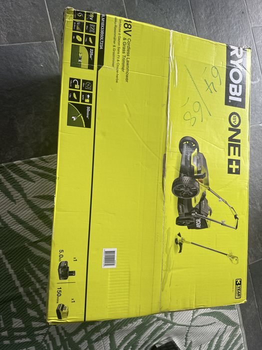 Mașină de tuns iarba RYOBI 33 cm și trimmer pentru iarbă 23 cm, 18V 1 baterie 5,0 Ah, noua