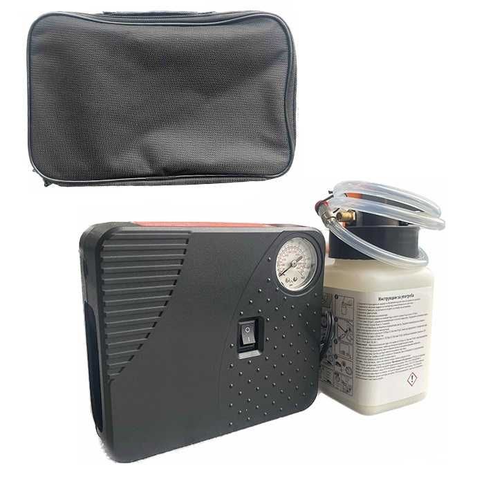 Комплект Компресор За Гуми С Лепило, Манометър, Накрайник, Спрей