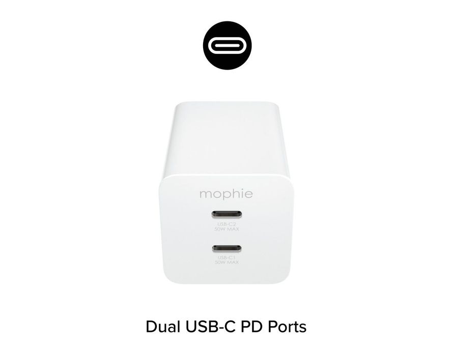 Зарядно Mophie Essentials Power Adapter Dual USB-C-PD-50W