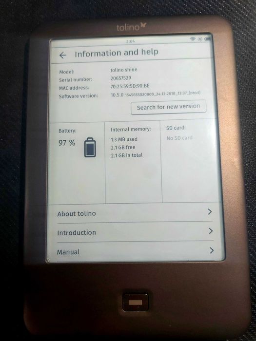 E-book Reader Tolino Shine –  Iluminare (2GB + Slot Card)