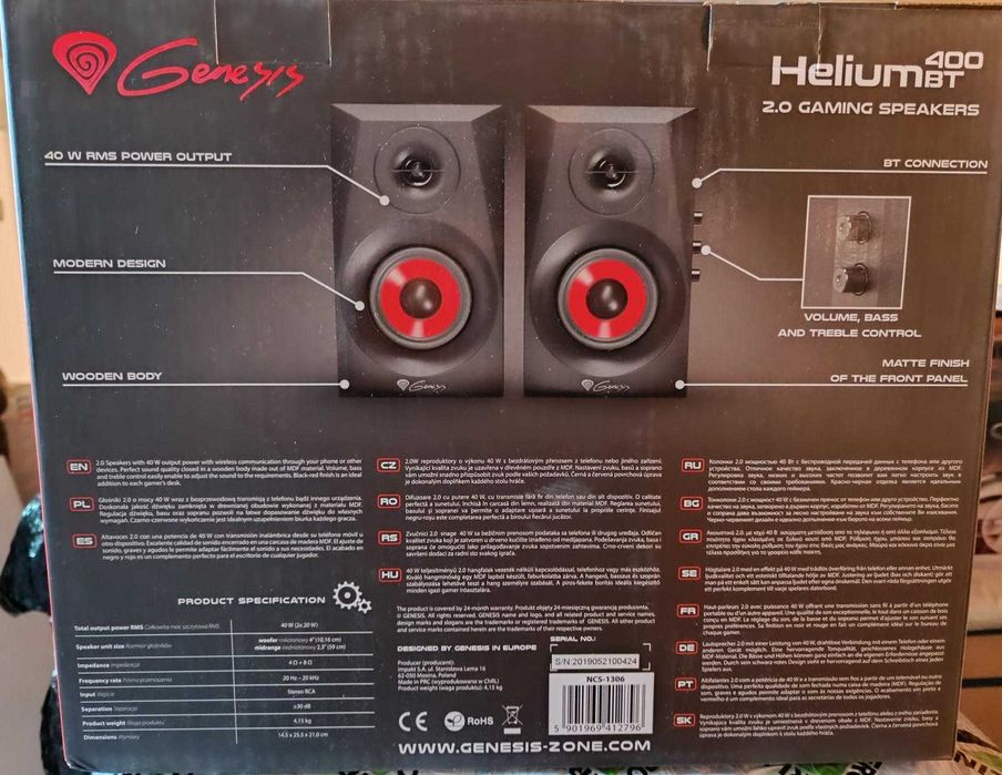 Boxe 2.0 Genesis Helium 400BT noi, in cutie