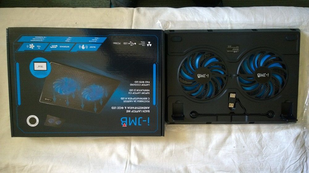 Suport laptop cu cooler 2 x 120 mm cu leduri culoare albastra