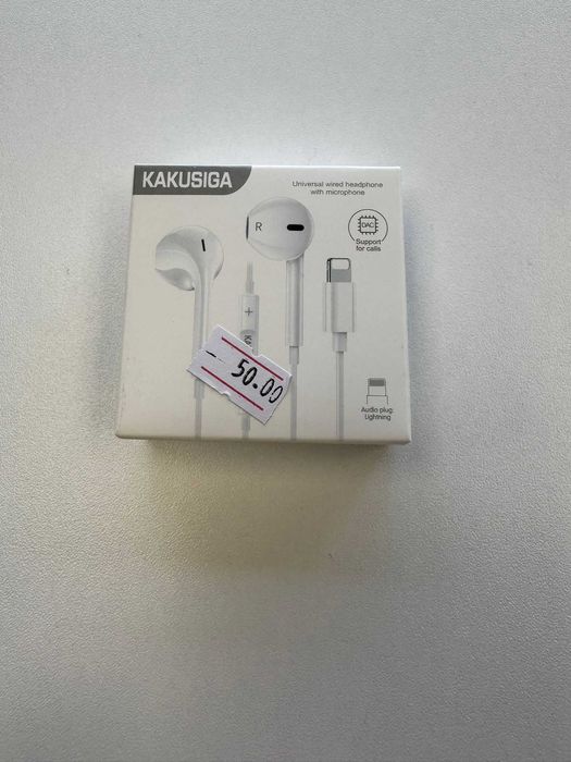 Căști cu cablu Lightning , Microfon integrat, Butoane de control, Alb