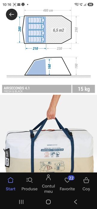 Cort camping gonflabil 4 persoane Air seconds, Nou, Decathlon
