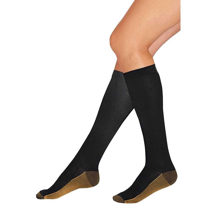 Sosete elastice de compresie cu insertii de cupru, negru, marime unica