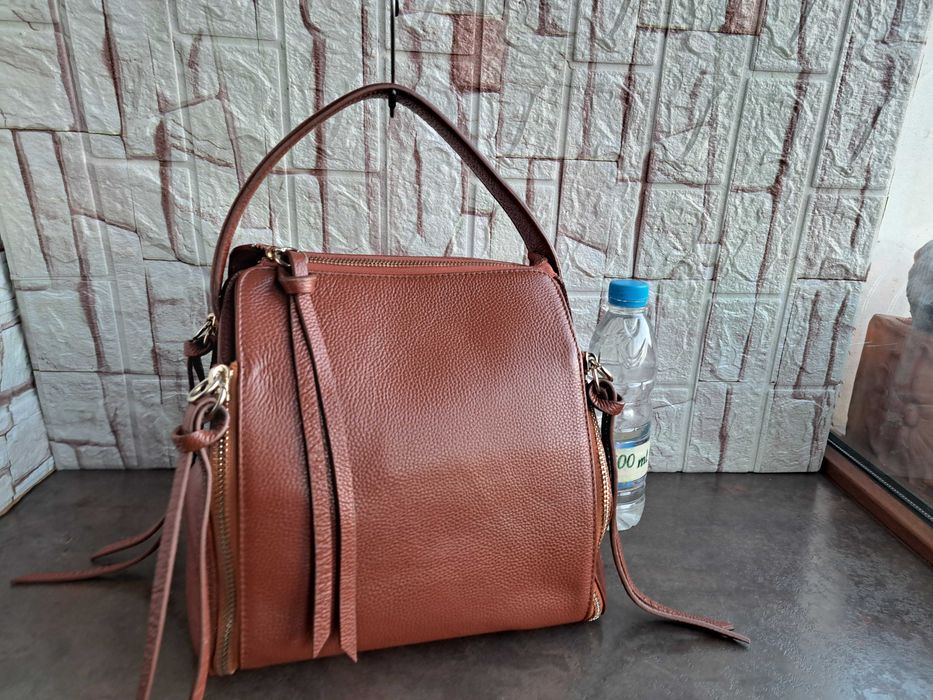дамска чанта, кафява кожена-естествена кожа,