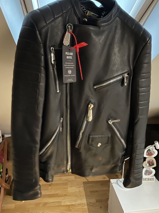 Geacă piele naturala!Philipp Plein!nou!original!!!