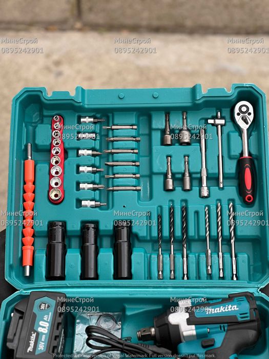 Акумулаторен БЕЗЧЕТКОВ Гайковерт Makita 36v 8ah Макита 35 части ПРОМО