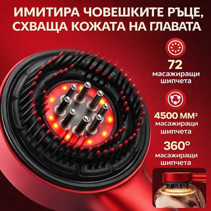 Иновативна масажираща четка за коса с инфрачервени лъчи.