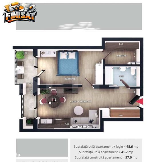 Apartament 2 camere, finisat, terasa, CF, parcare, boxa, Zona Vivo — fotografia 1