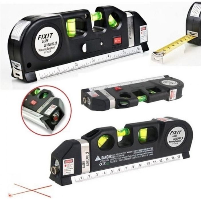 Лазерный уровень, линейка и рулетка