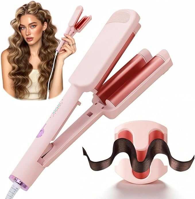 Керамична маша за коса CHIKYO ZX1886 32 мм в 3 цилиндъра , розова