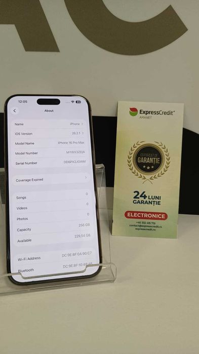 iPhone 16 Pro Max 256Gb [Ag24 Harlau B.45031]Garantie 2 ani!